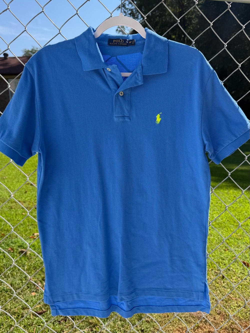 Polo by Ralph Lauren Men’s Bright Blue Polo with Neon Yellow Logo